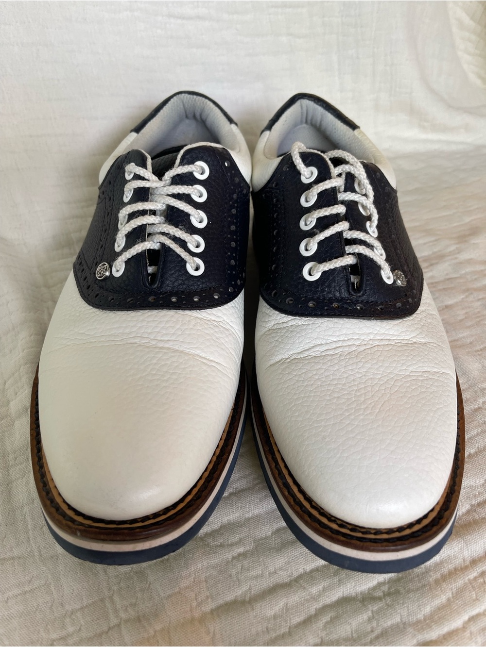 G/FORE Men's Saddle Gallivanter Golf Shoes - Size 9.5 US (White/Navy)